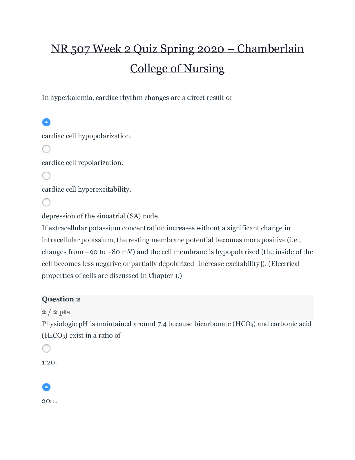 NR 507 Advanced Pathophysiology Week 2 Quiz . Chamberlain College of Nursing | NR507 Week 2 Q&A